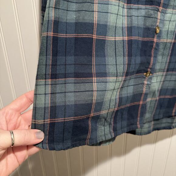 Carhartt Plaid Flannel Shirt Navy Blue Teal Size XXL - Picture 2 of 5